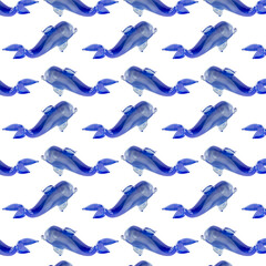 Seamless pattern with dolphins on a white background.