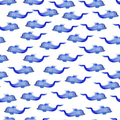 Seamless pattern with dolphins on a white background.
