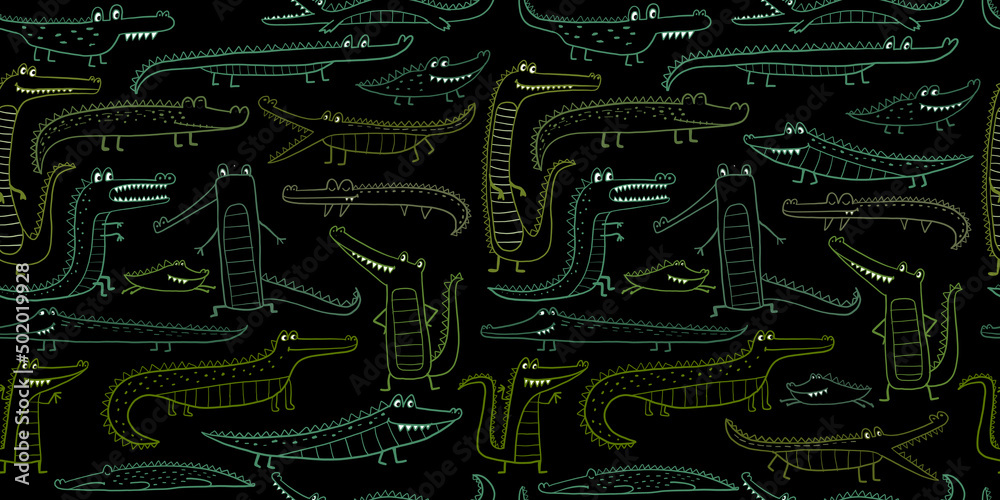 Poster Crocodile Cute Characters. Childish Style. Seamless Pattern for your design