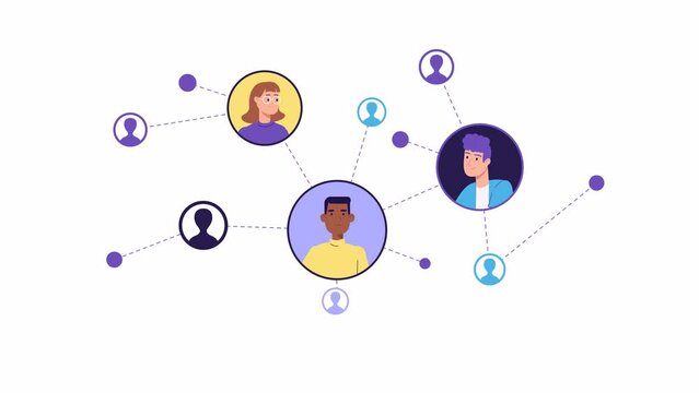 social network, contacts concept animation. Connected people avatars. networking, social media. 2d cartoon style animated stock video. global communication, Smart technology