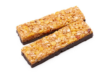 Tasty granola bars on white background. Cereal bar. Diet bars on a white background. 