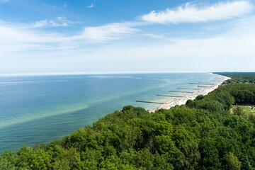 plaża nad morzem bałtyckim, fale, woda, słońce, lato turyści - obrazy, fototapety, plakaty