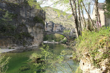 Naklejka na ściany i meble Vue panoramique sur le Tarn depuis le village de Saint-Chély en Lozère