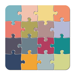 colorful 4 x 4 jigsaw puzzle template, vector illustration isolated on white background