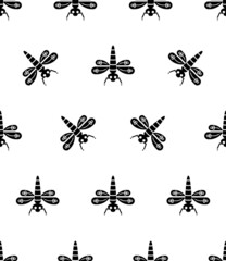 Dragonfly Icon Seamless Pattern, Insect Icon, Sharp Mandibles Predator With 360 Degree Vision