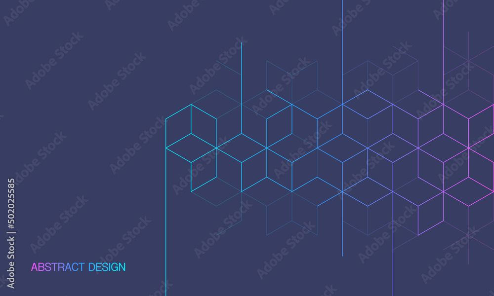 Poster The graphic design element and abstract geometric background with isometric digital blocks. Blockchain concept and modern technology