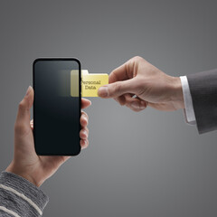 Businessman stealing a user's personal data