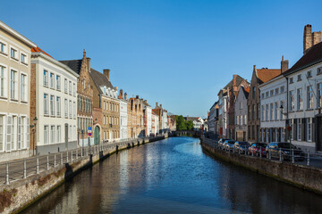Canal and medieval houses. Bruges (Brugge), Belgium