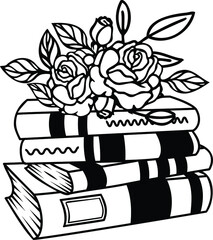 Books Stacked With Flowers Vector Illustration File