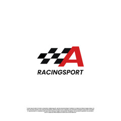 letter A with racing flag icon template logo design