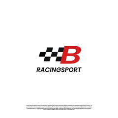 letter B with racing flag icon template logo design