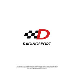 letter D with racing flag icon template logo design