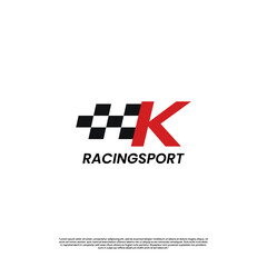 letter K with racing flag icon template logo design