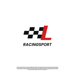 letter L with racing flag icon template logo design