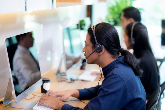 Customer service with friendly, man and woman call center and operator for support client, group of business team with assistance and consultant, adviser helpdesk and contact, communication concept.