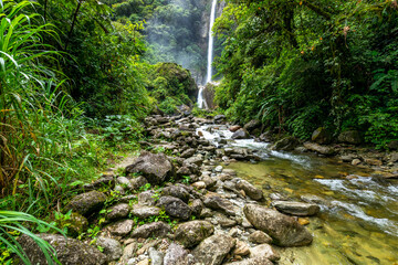 El Rocío Machay waterfall in Banos Santa Agua, Ecuador. South America. - obrazy, fototapety, plakaty