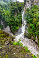 Fototapeta na wymiar El Pailon del Diablo waterfall in Banos Santa Agua, Ecuador. South America.