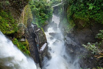 El Pailon del Diablo waterfall in Banos Santa Agua, Ecuador. South America. - obrazy, fototapety, plakaty