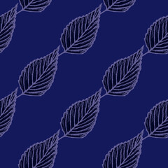 Seamless pattern engraved tree leaves. Vintage background botanical with foliage in hand drawn style.