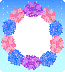 雨と紫陽花の花のフレームとコピースペースのイラスト