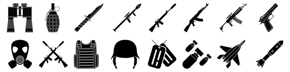War vector icon set. army illustration sign collection. ammunition symbol. weapon logo. - obrazy, fototapety, plakaty