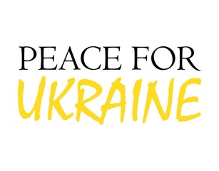 Ukraine text vector illustration. Peace for Ukraine. Lettering support Ukraine from Russia. Ukrainian flag blue and yellow colors.