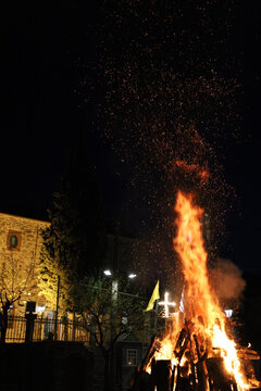 The Custom Of Burning Judas At Avgonima Village In Chios, Greece At Easter