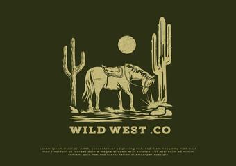western texas horse illustration logo design - obrazy, fototapety, plakaty