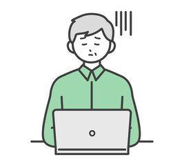 高齢男性がパソコンを操作するイラスト素材