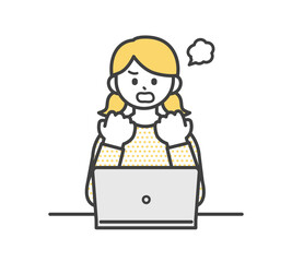 女の子がパソコンを操作するイラスト素材