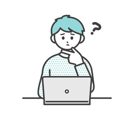 男の子がパソコンを操作するイラスト素材