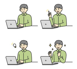 高齢男性がパソコンを操作するイラスト素材