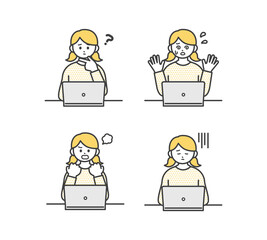女の子がパソコンを操作するイラスト素材