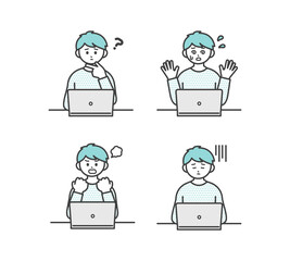 男の子がパソコンを操作するイラスト素材