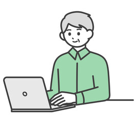 高齢男性がパソコンを操作するイラスト素材