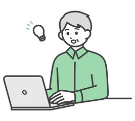 高齢男性がパソコンを操作するイラスト素材