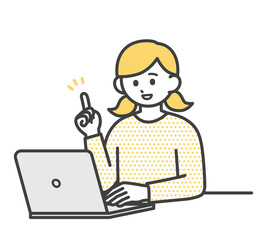 女の子がパソコンを操作するイラスト素材