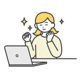 女の子がパソコンを操作するイラスト素材