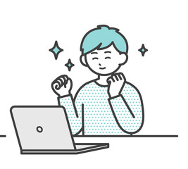 男の子がパソコンを操作するイラスト素材