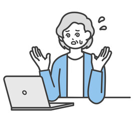 高齢女性がパソコンを操作するイラスト素材