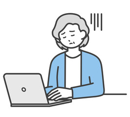 高齢女性がパソコンを操作するイラスト素材