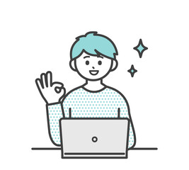 男の子がパソコンを操作するイラスト素材
