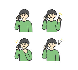 男の子がスマートフォンで連絡するイラスト素材