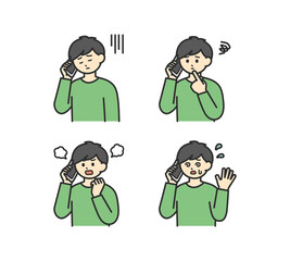 男の子がスマートフォンで連絡するイラスト素材