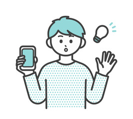 男の子がスマートフォンを片手で持つイラスト素材