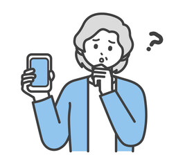 高齢女性がスマートフォンを片手で持つイラスト素材