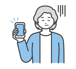 高齢女性がスマートフォンを片手で持つイラスト素材