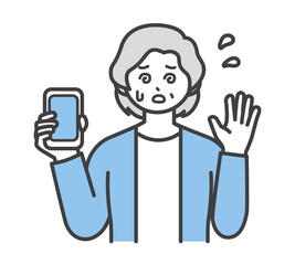 高齢女性がスマートフォンを片手で持つイラスト素材
