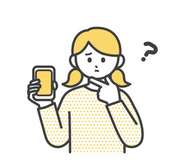 女の子がスマートフォンを片手で持つイラスト素材