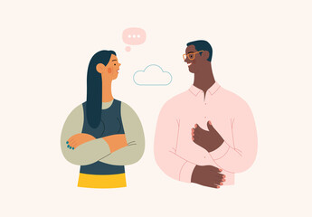 People portrait - Conversation -Modern flat vector concept illustration of talking people, half-length portrait, user avatar. Creative landing web page illustartion, conversation and discussion